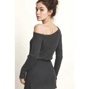 FREE PEOPLE WE THE FREE LT BLACK KATE THERMAL OFF SHOULDER TOP SHIRT SZ M NWT